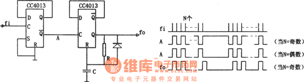 CC4013構(gòu)成的斷續(xù)信號分頻電路