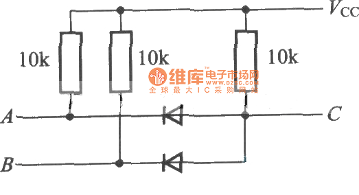 用二極管和電阻構(gòu)成的AND電路C=A·B電路圖