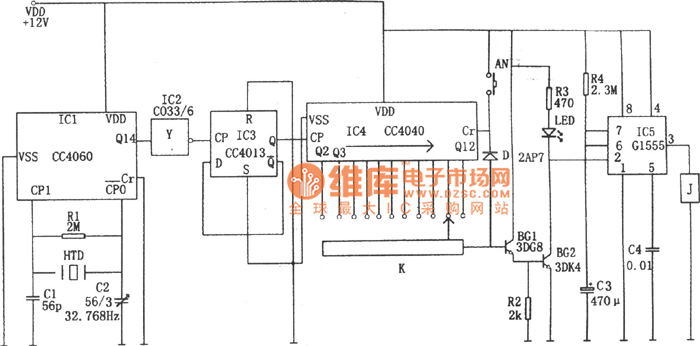 精密數(shù)字式定時(shí)控制器(CC4013、CC440、CC4060、G1555)電路圖