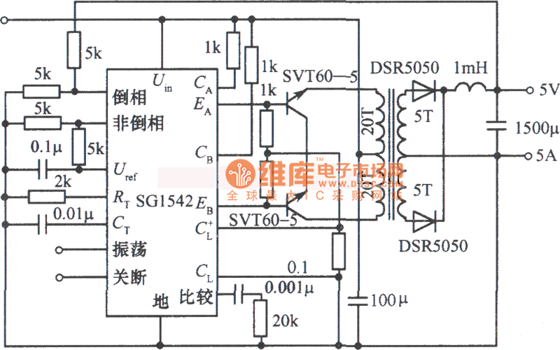 5V、5A開關(guān)穩(wěn)壓電源電路圖