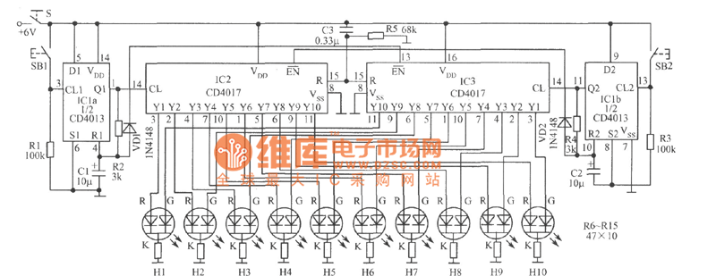 踢足球比賽游戲電路圖