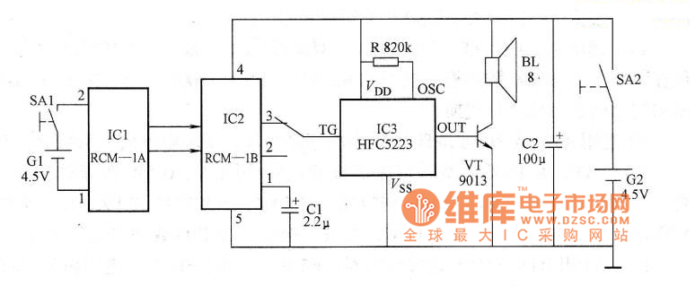 無線電遙控語音門鈴電路原理圖