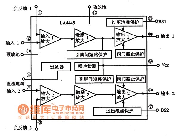 LA445集成電路的內(nèi)電路方框電路圖